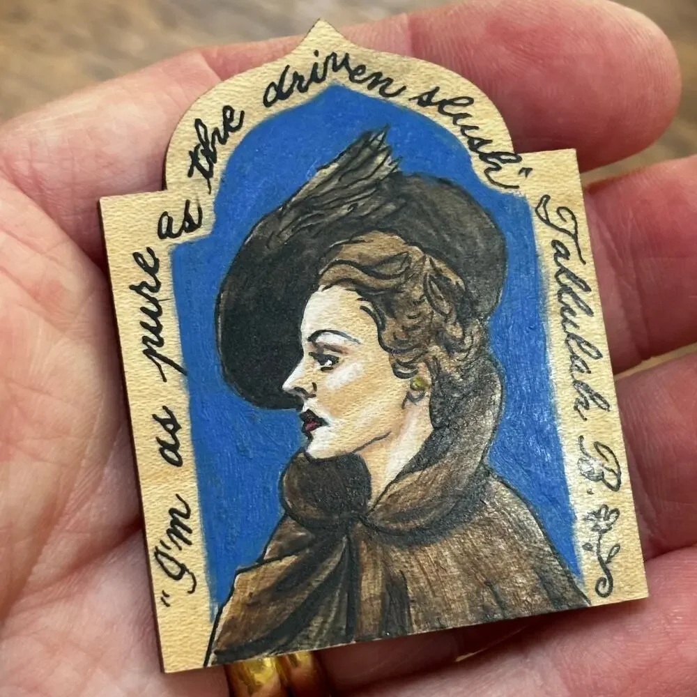Tallulah Bankhead artisan made brooch handpainted on wood unique movie star